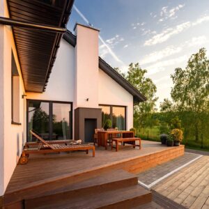 cusotm deck installed outside a house